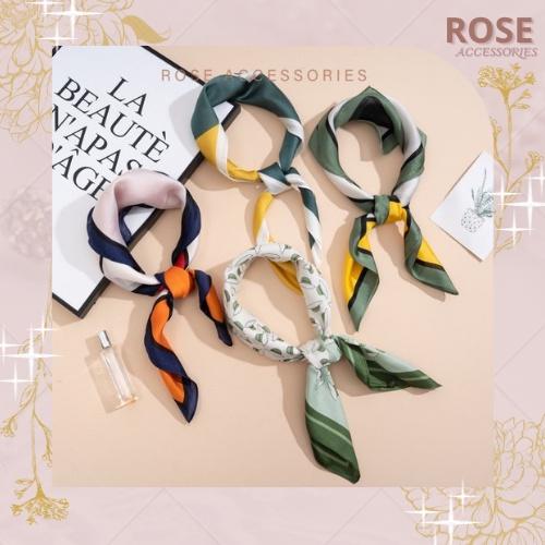 Khăn lụa quàng cổ mềm mại kèm họa tiết kich thước 70x70 Rose.Accessories mã KQC02