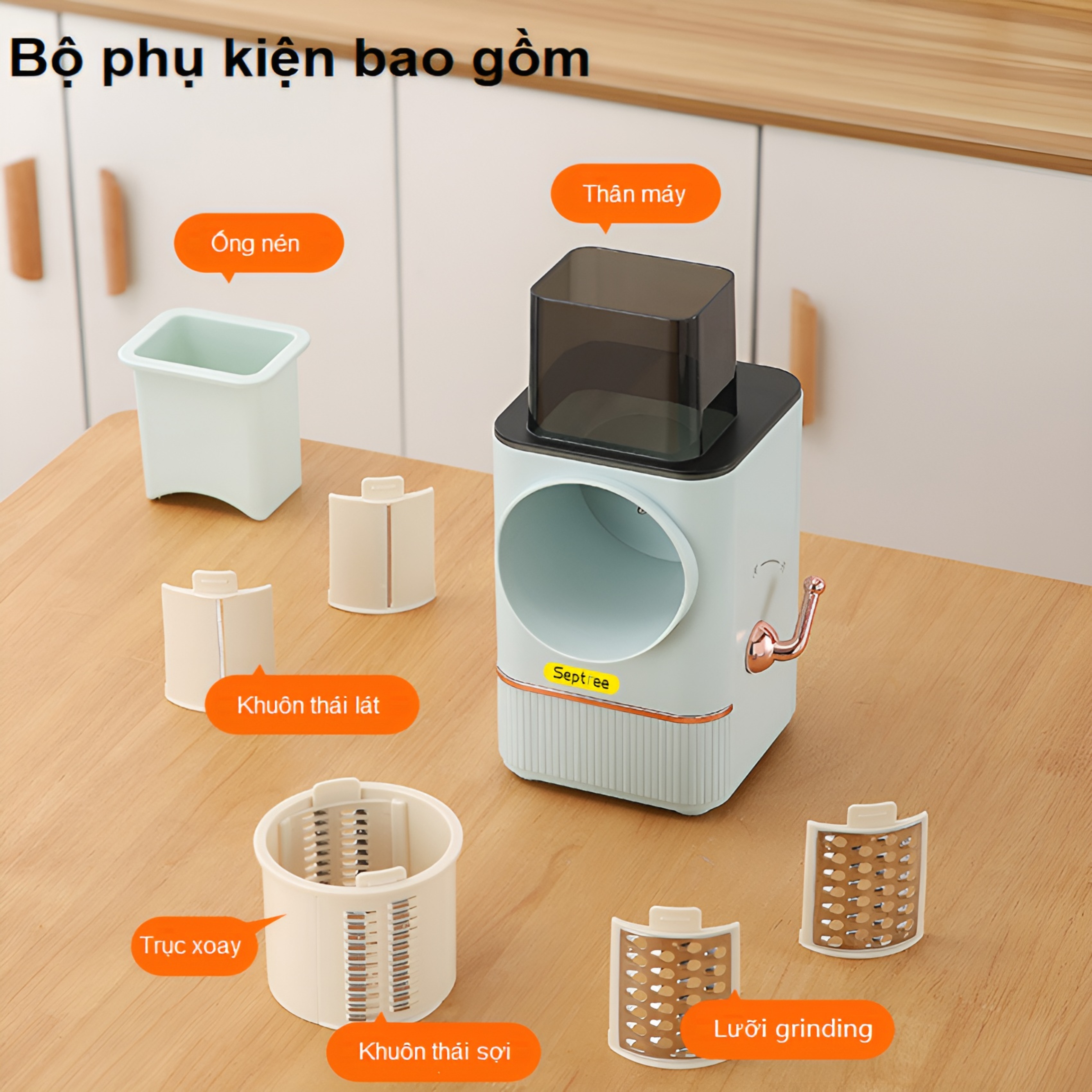 Máy thái rau củ quả đa năng 3 chế độ, thương hiệu Mỹ cao cấp Septree WT-QC613 - Hàng Nhập Khẩu
