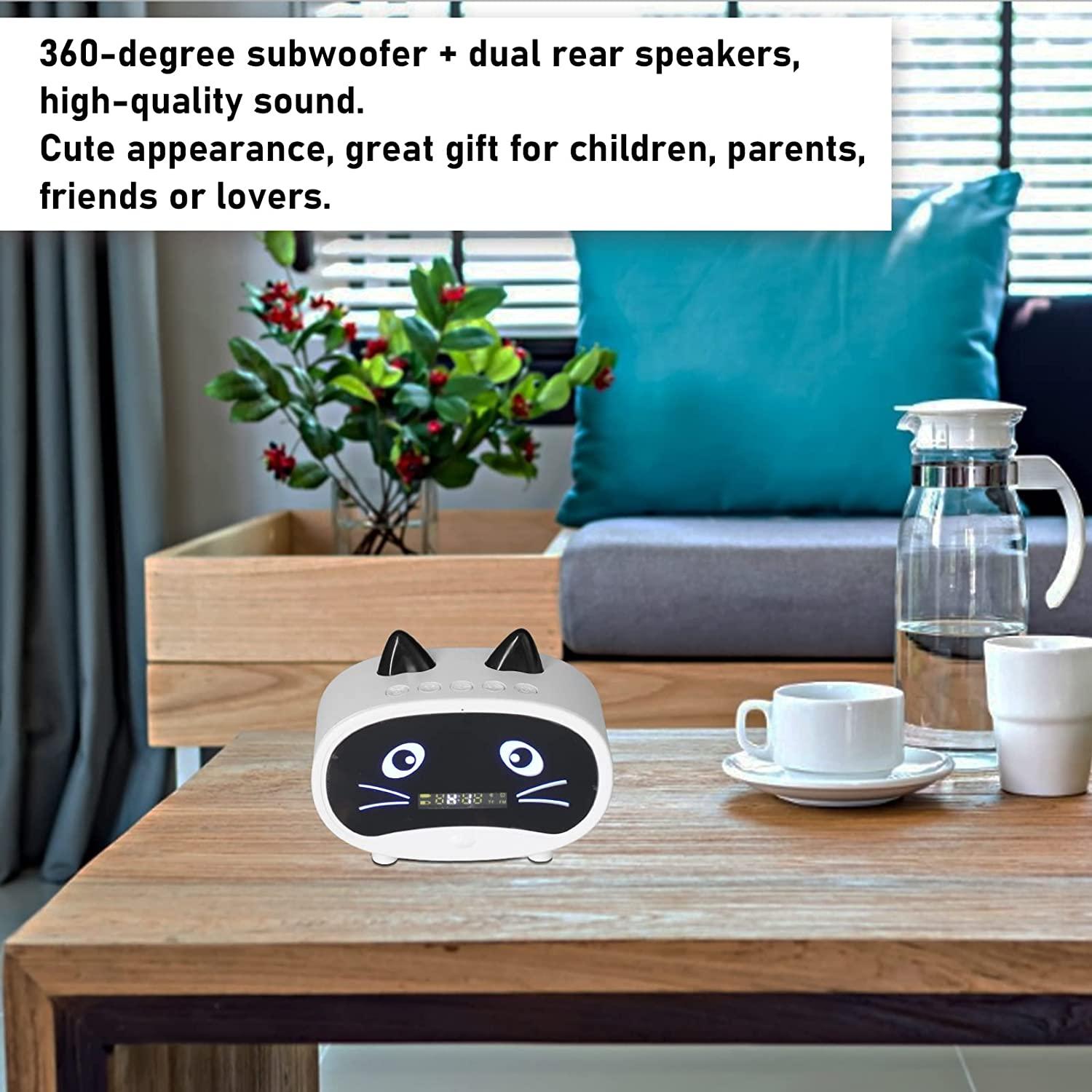 Đồng hồ báo thức hoạt hình mèo Đồng hồ báo thức kép, Loa Bluetooth, Cuộc gọi rảnh tay
