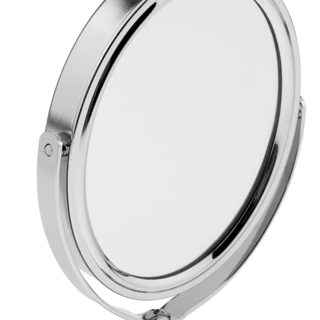 8x3in Mini Dual Side Normal Magnifying Oval Stand Makeup Table Mirror Silver