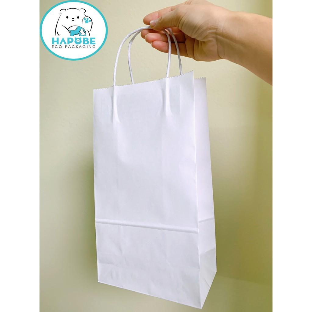 100 Túi giấy kraft nhật màu trắng có quai 80gsm 15,5x9x28cm