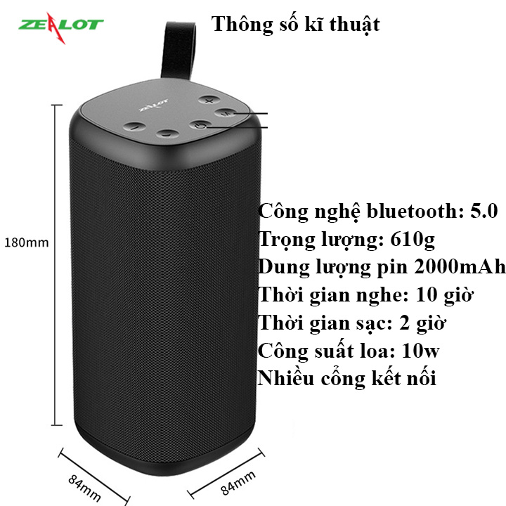 Loa bluetooth Zealot không dây di động ngoài trời âm thanh siêu trầm nghe nhạc cực hay hàng chính hãng