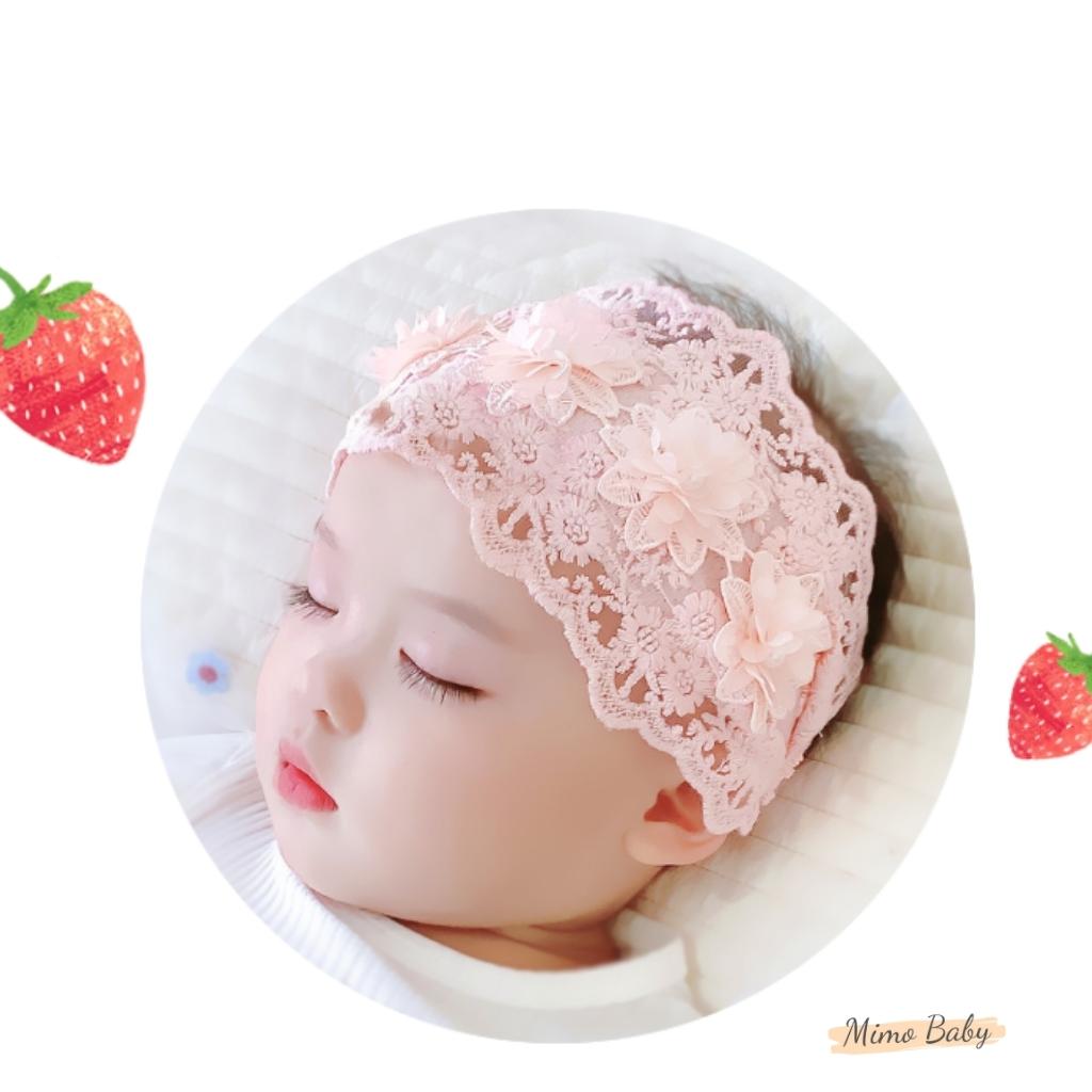 Băng đô che thóp, turban cho bé gái vải voan đính bông hoa xinh xắn BD72 Mimo Baby