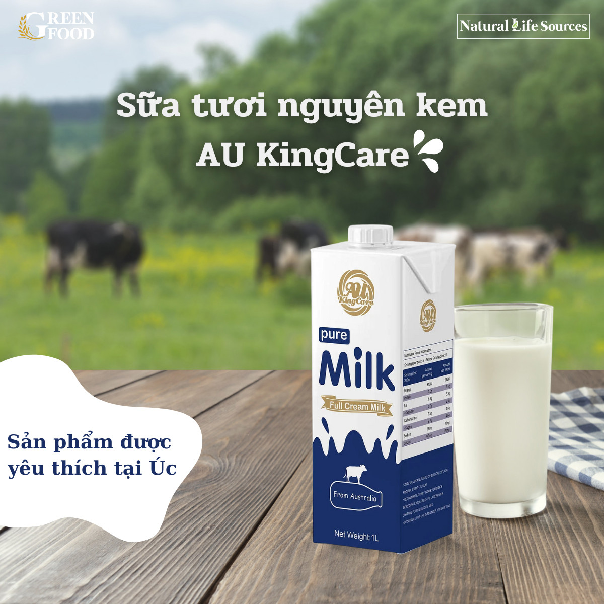 Sữa tươi tiệt trùng AU KingCare nguyên kem không đường | Hộp 1L - Nhập khẩu trực tiếp từ Úc