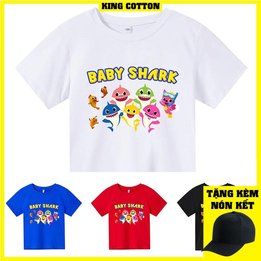 Áo thun trẻ em BABY SHARK, 4 màu, có size người lớn, King Cotton