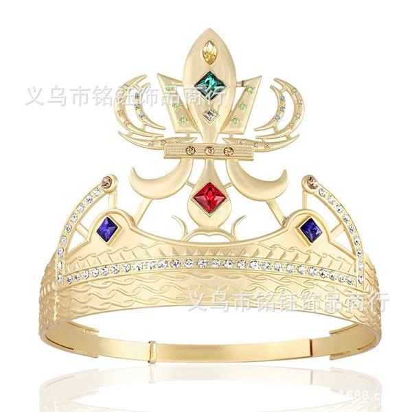 Vương miện nam chóp cao 13cm vàng đính đá màu