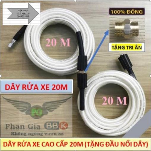 Dây rửa xe 20m, dây phun xịt, dây rửa xe gia đình - tặng cút nối