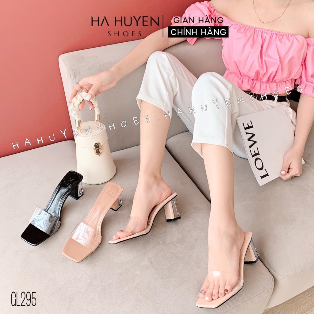Guốc lê nữ Hà Huyền Shoes quai ngang trong gót vuông 5 phân thời trang - GL295