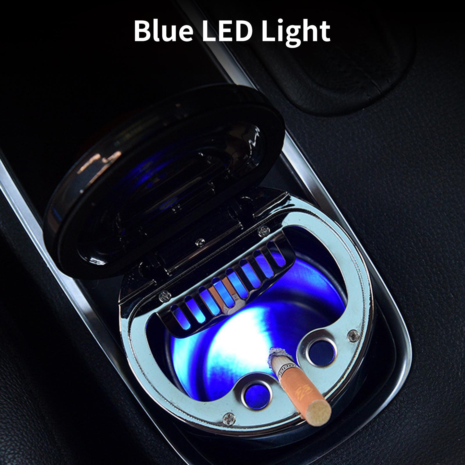 Car Ashtray, Universal Portable Smokeless Ashtray with Lid, Compass LED Blue Light for Most Car Cup Holder