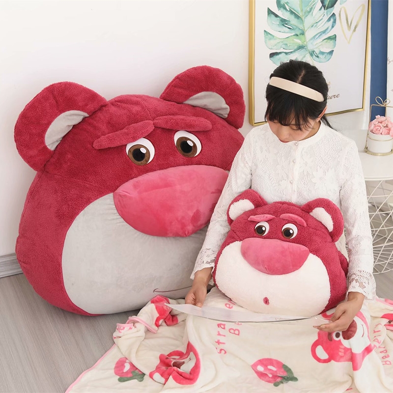 Gối Chăn Mền Lotso Huggin Bear Lông Xù 3 in 1 Có Ủ Tay Cao Cấp
