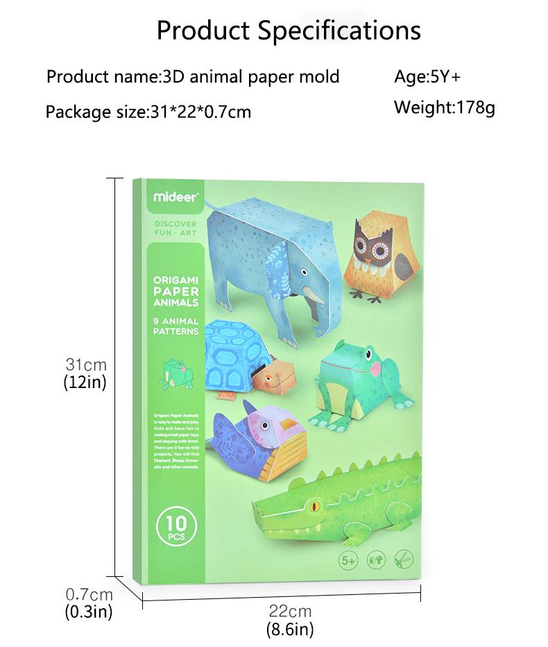 Mideer 3D Origami Animals- Bộ giấy xếp hình thủ công 3D Origami Động Vật