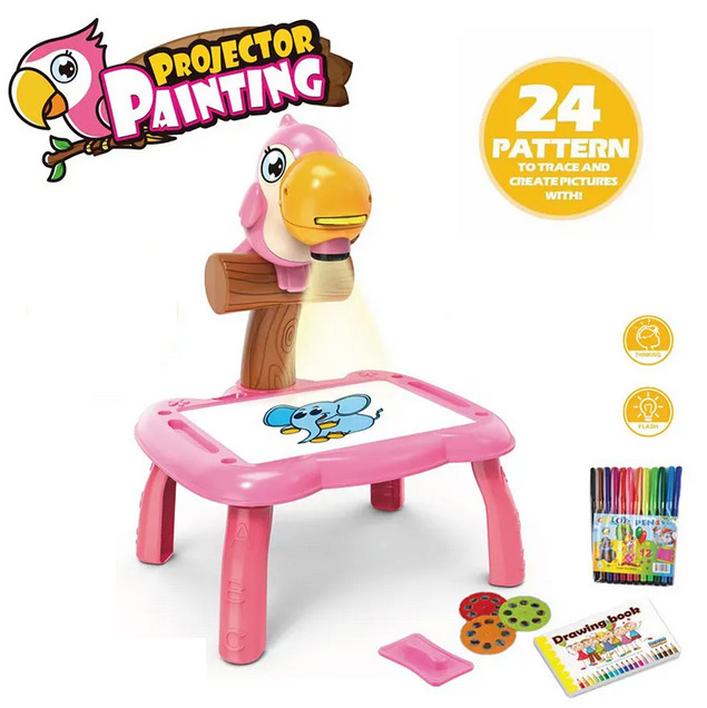 Đồ Chơi Bàn Vẽ Mini Thông Minh Có Máy Chiếu Hình Ảnh Kèm 12 Bút Màu Cho Bé