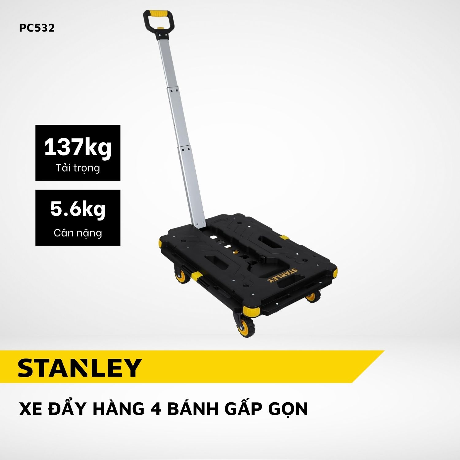 Xe đẩy hàng 4 bánh gấp gọn Stanley PC532 – tải trọng 137Kg- HÀNG CHÍNH HÃNG