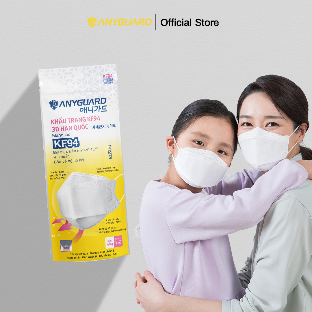 ComBo 10 Chiếc Khẩu Trang Trẻ Em KF94 - Form 3D Cao Cấp Chống Bụi Siêu Mịn 0.4um Anyguard Hàn Quốc Chính Hãng - 4 Lớp - 베이비 마스크 - Face Mask For Kids-ISO 9001:2015, ISO 13485:2016, QCVN 01:2017/BTC