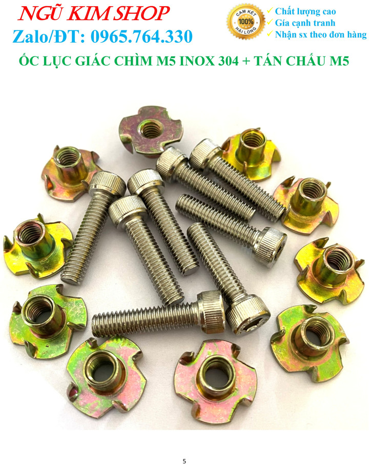 ỐC LỤC GIÁC CHÌM M5 INOX304 + TÁN CHẤU M5 BẮT LOA _ HÀNG XỊN