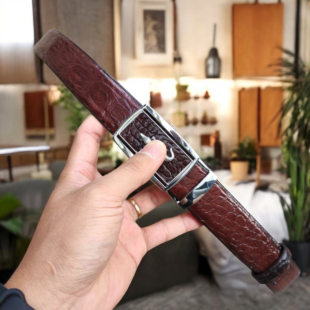 Dây Nịt Nam Da Bụng Hông Cá Sấu Rất Mềm Và Bền TS124B (mặt bạc)