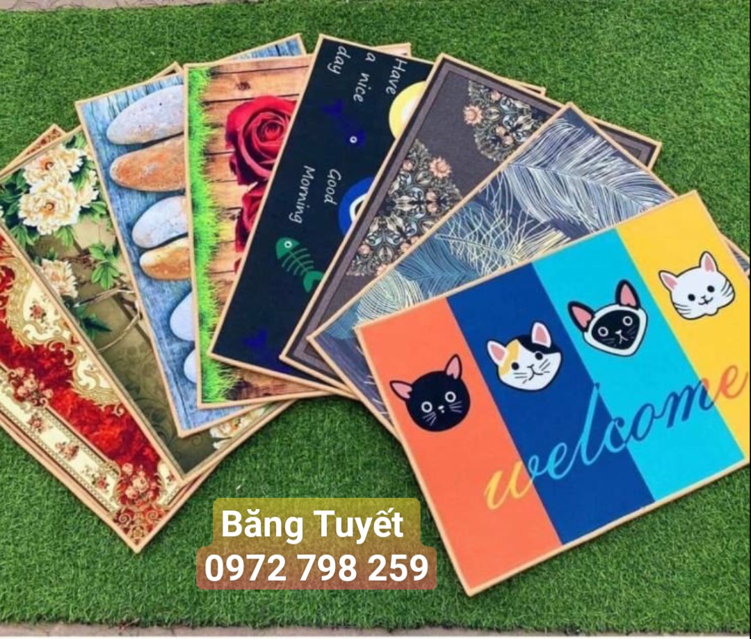 Thảm lau chân 3D kích thước 60x40 cm chống trơn trượt - Thảm chùi chân siêu thấm hút họa tiết 3D