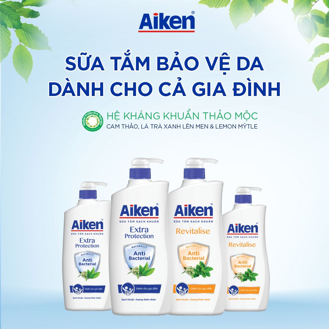 Sữa Tắm Sạch Khuẩn Aiken Chiết Xuất Trà Xanh Thiên Nhiên 850g