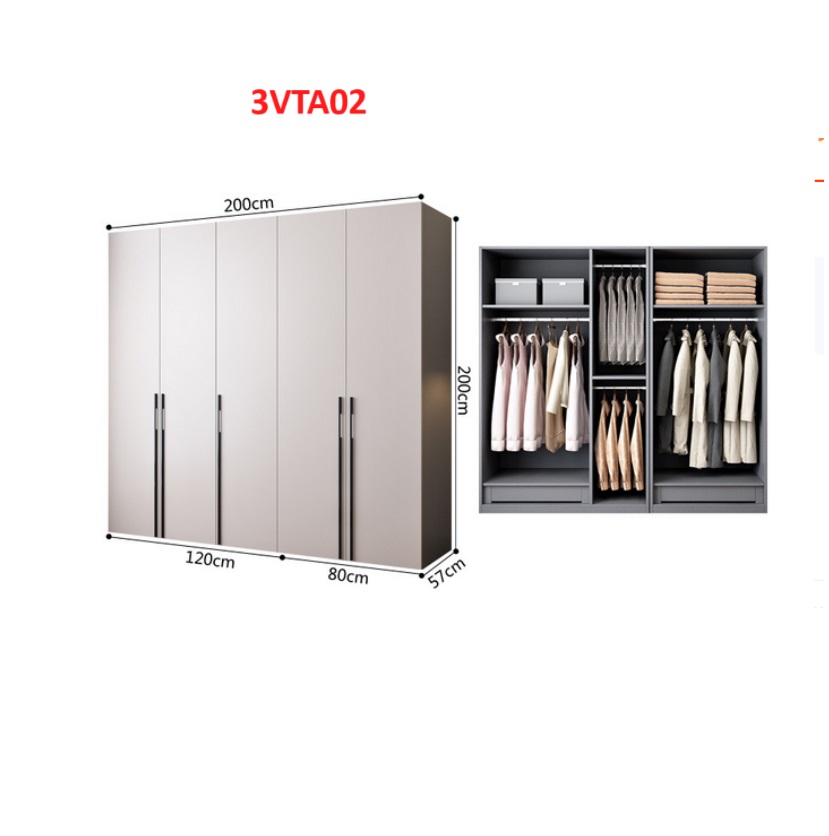 Tủ quần áo thiết kệ hiện đại - Tủ quần áo gỗ MDF 3ATA02A