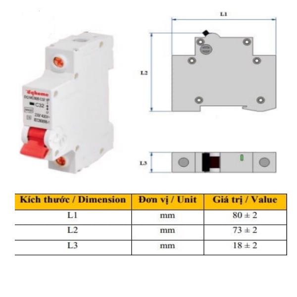 Aptomat DQHome 1/2/3 cực - 10A đến 63A - CB 1 pha - 2 pha -3 pha chính hãng Điện Quang