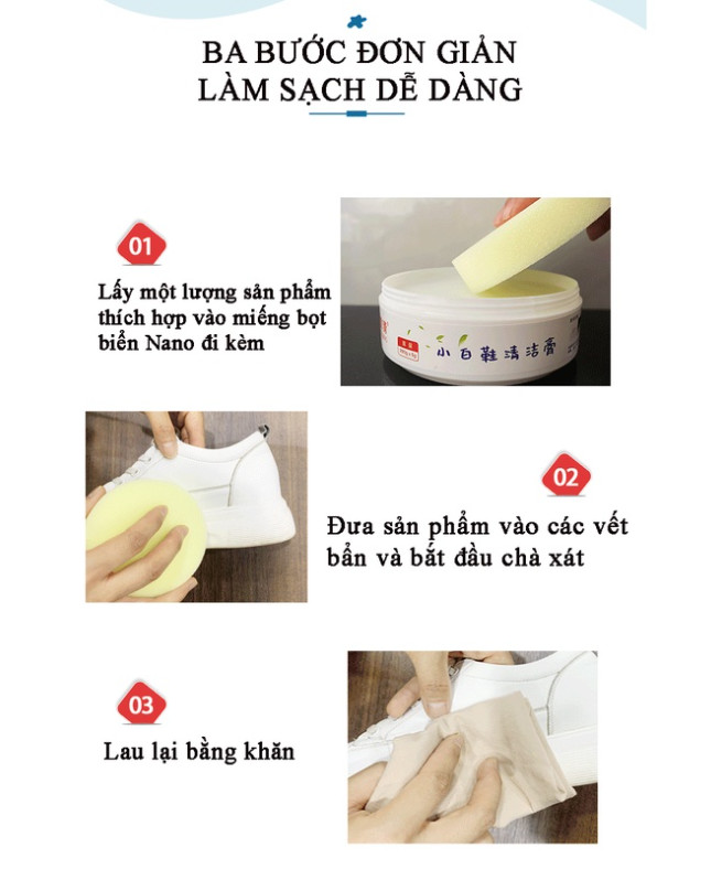 Tuýp Kem Trắng 260g Làm Sạch Khử Trùng Cho Giày Da Thể Thao Không Cần Nước