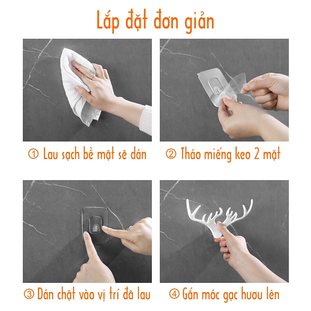 Móc treo dán tường sừng hươu (dài 18cm) - giao màu ngẫu nhiên