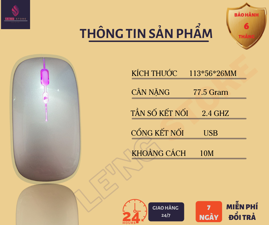 Chuột Không Dây Wireless Silent, Sạc Điện Không Cần Thay PIN - Hàng Chính Hãng