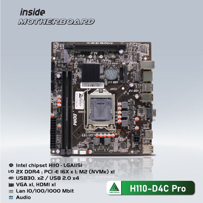 Main VSP H110 D4C PRO NVME (Socket 1151, HDMI+VGA DDR4, Micro-ATX) - Hàng chính hãng VSP phân phối