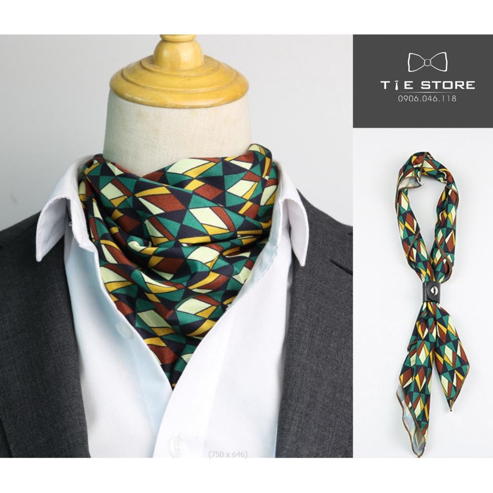 Khăn Ascot  vuông 60*60cm xanh họa tiết - Khăn quàng trong áo sơ mi - New Collection