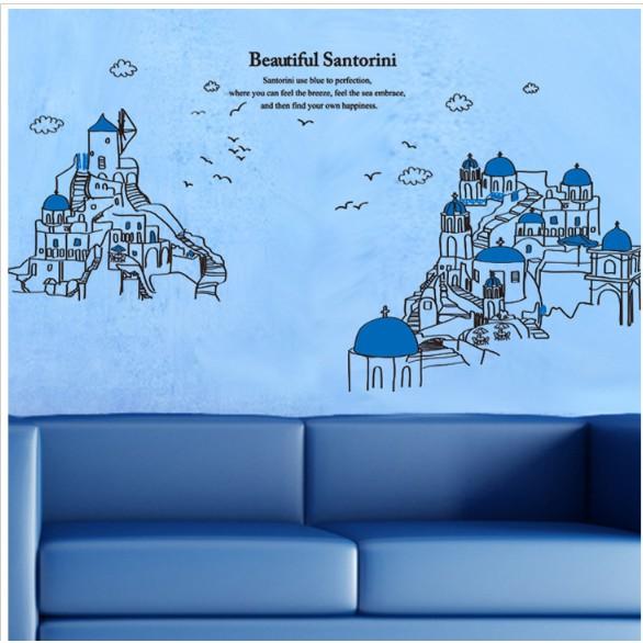 Decal trang trí Tranh Vẽ Thành Phố Cổ Xanh