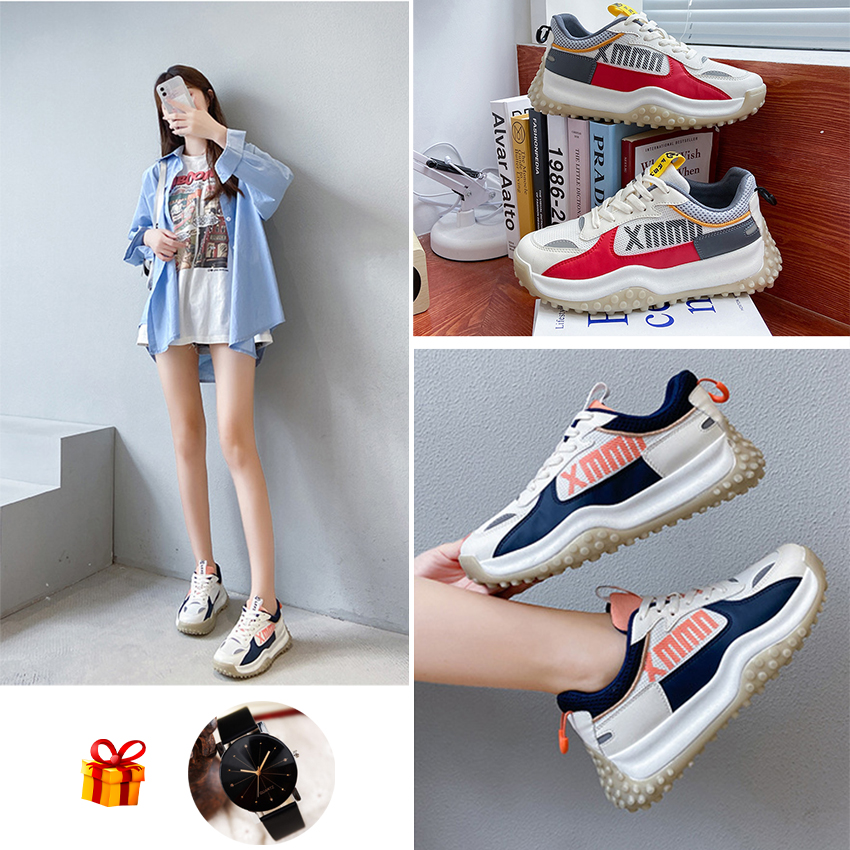 Giày Đôi Mẹ Và Bé Giày Thể Thao Nữ Sneaker Đế Tăng Chiều Cao 3cm Giày Thể Thao Cho Bé Trai Và Bé Gái Tặng Kèm Đồng Hồ Nữ Thời Trang