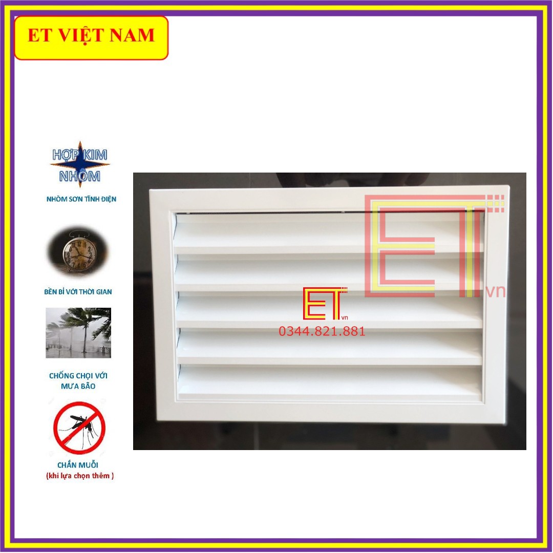 Mặt thông gió nhà vệ sinh 40x25cm (thay thế cửa chớp lật kính kiểu cũ) chất liệu nhôm, chống hắt mưa, chống muỗi-chuột