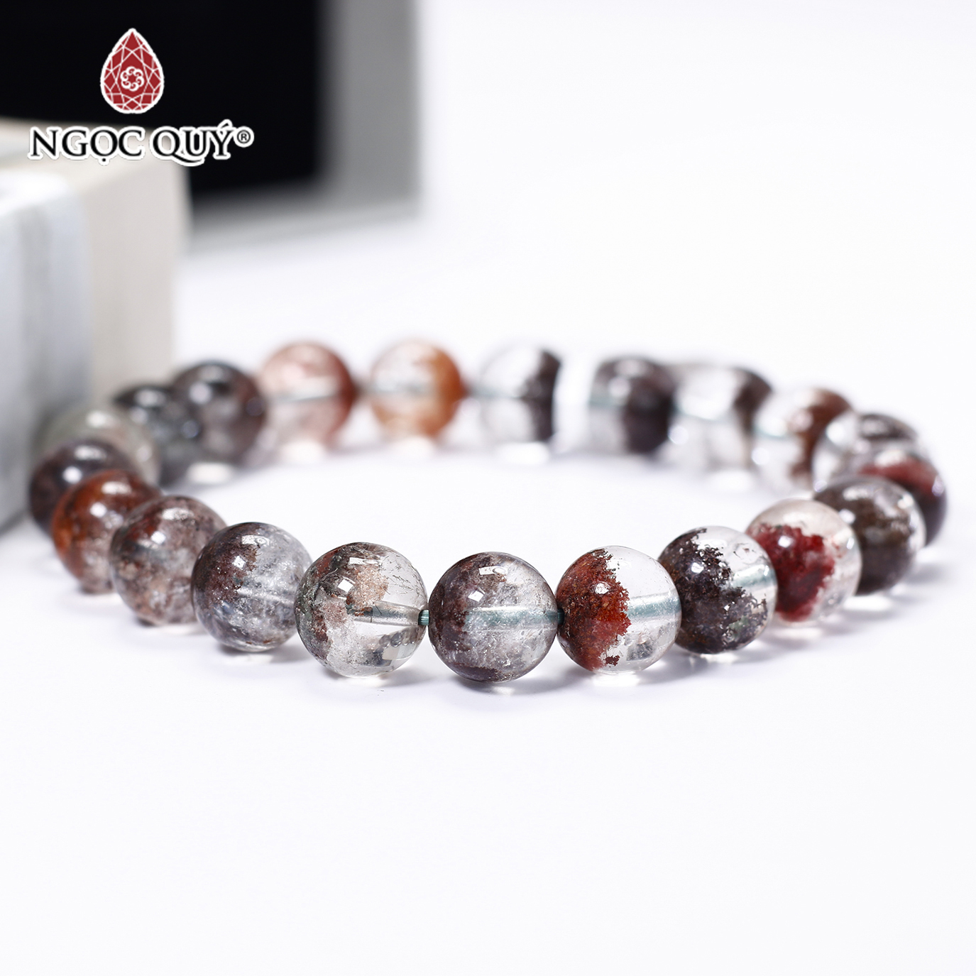 Vòng tay đá thạch anh ưu linh nâu đỏ 9.5mm mệnh hỏa, mộc - Ngọc Quý Gemstones