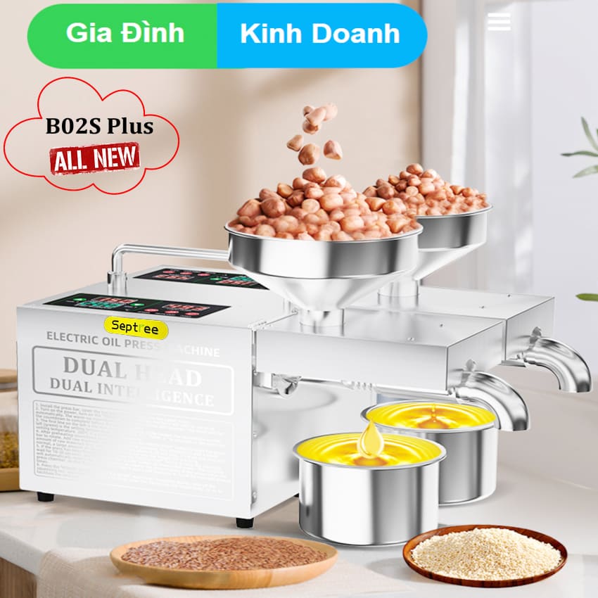 [HÀNG CHÍNH HÃNG] Máy ép dầu thực vật 2 đầu ép kép đa năng dùng cho kinh doanh và gia đình. Thương hiệu Mỹ cao cấp Septree - B02S Plus