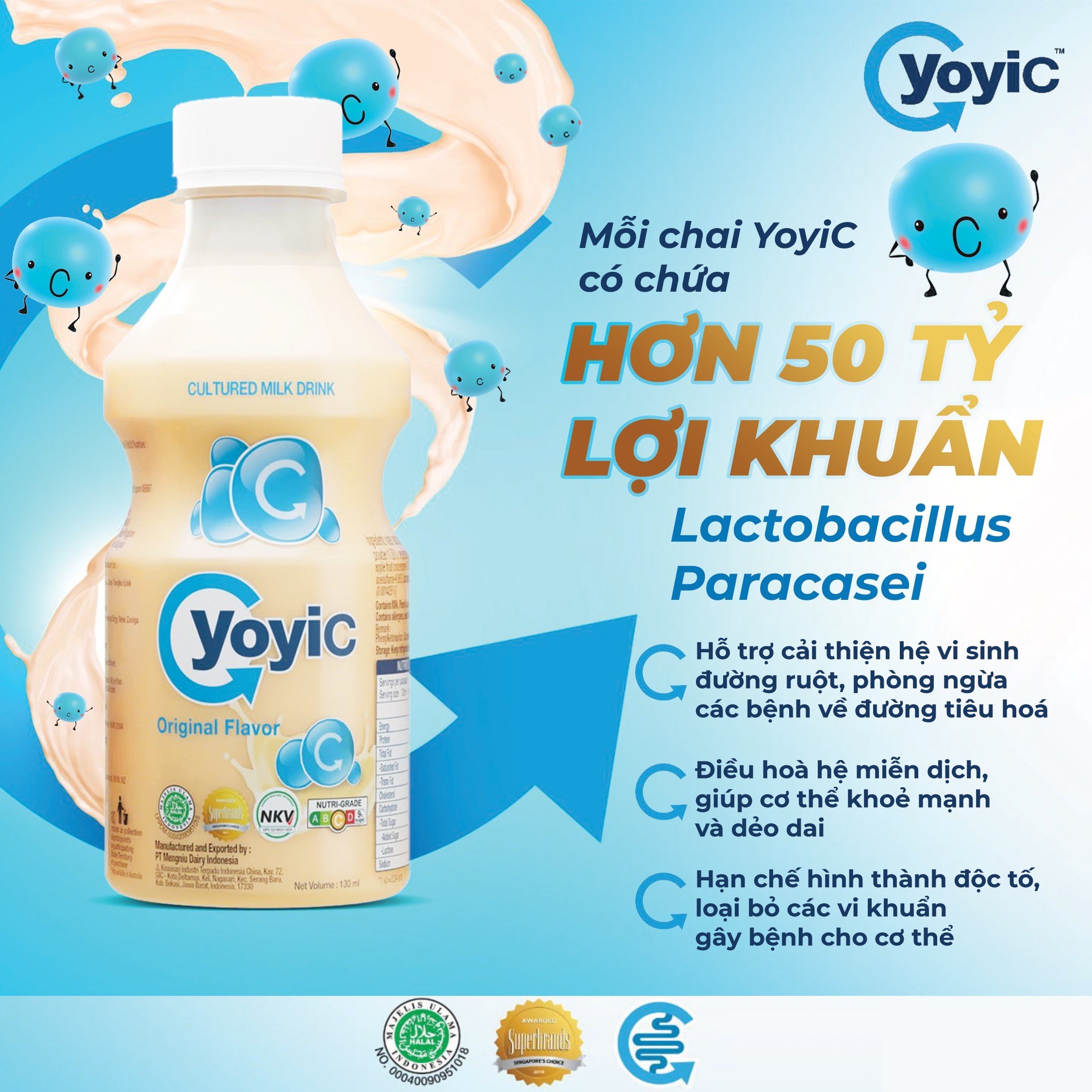 (Lốc 12 chai) Sữa Chua Uống YOYIC Lên Men Tự Nhiên Hỗ Trợ Tiêu Hoá 130ml - Vị Tự Nhiên