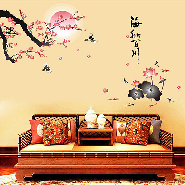 Decal Dán Tường Tranh Cành Đào Thư Pháp DH062