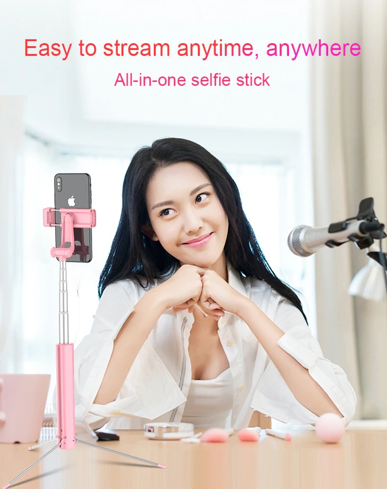 Gậy chụp hình Selfie Tripod CYKE tích hợp điều khiển không dây bluetooth kèm đèn Led-Hàng chính hãng