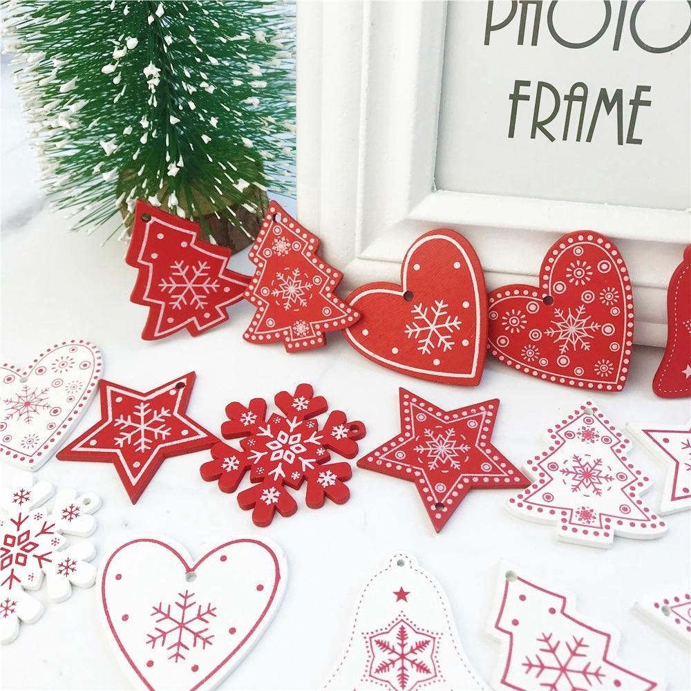 Bộ 12 mặt dây gỗ tự nhiên trang trí cây thông Noel hình bông tuyết/yêu tinh cho Giáng Sinh