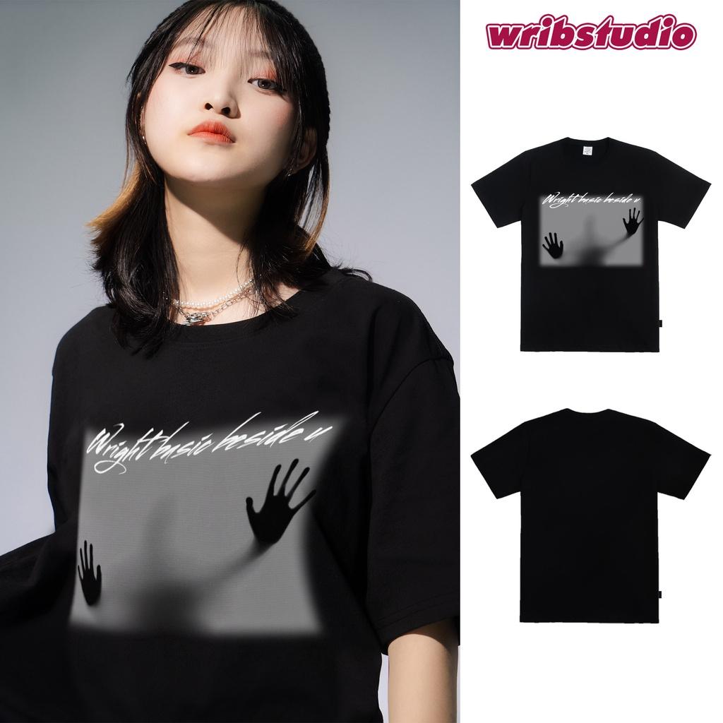 Áo thun đen basic form rộng wrib beside u cotton 100% cá tính