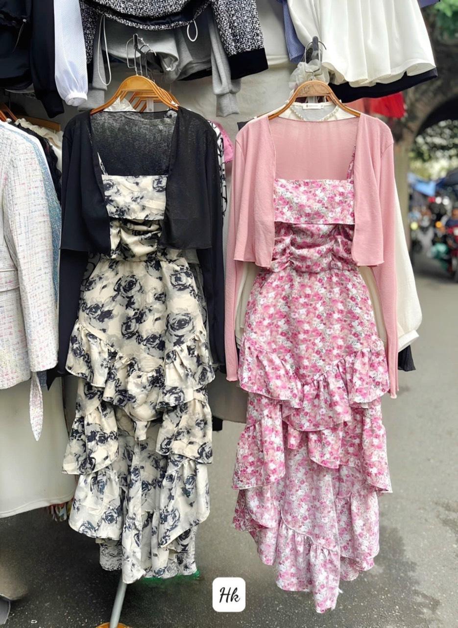 SET ĐI CHƠI, SET VÁY 2S HOA ĐUÔI XÒE PHỐI KHOÁC VÁY CỰC KUTE