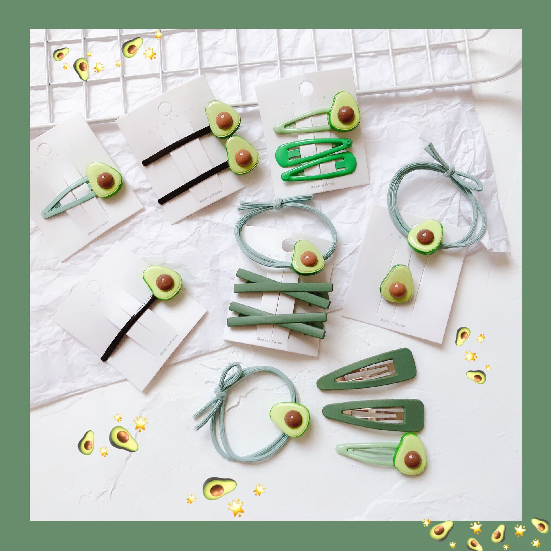 Set Cột Và Kẹp Tóc Màu Xanh Quả Bơ
