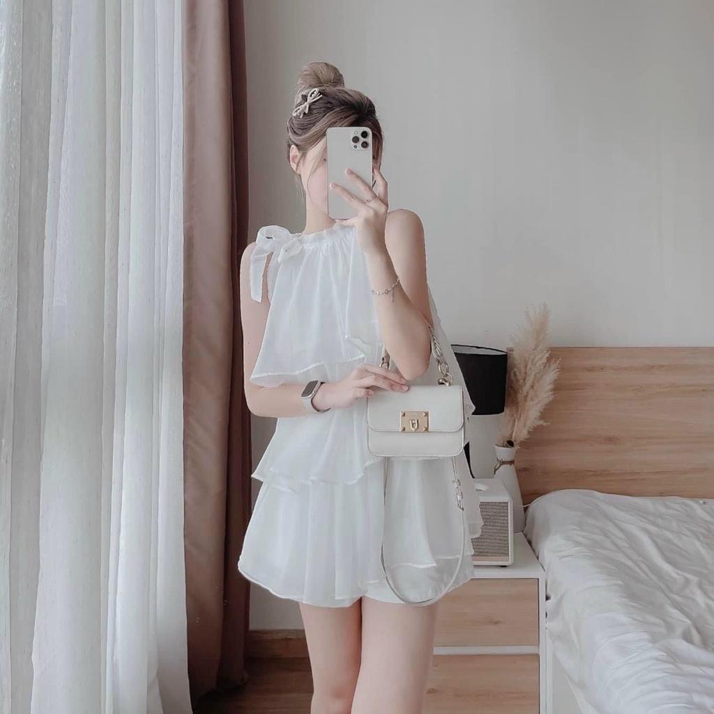 Set áo cổ yếm bèo 3 tầng và quần ngắn