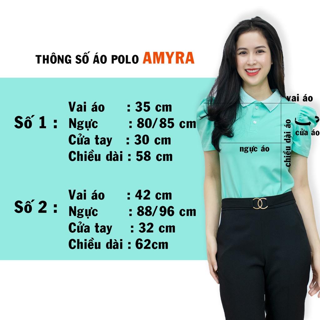 Áo polo nữ công sở có cổ AMYRA mắt chim phông trơn tay ngắn bo co giãn tốt thun trơn trắng đen thấm hút mồ hôi tốt AT032