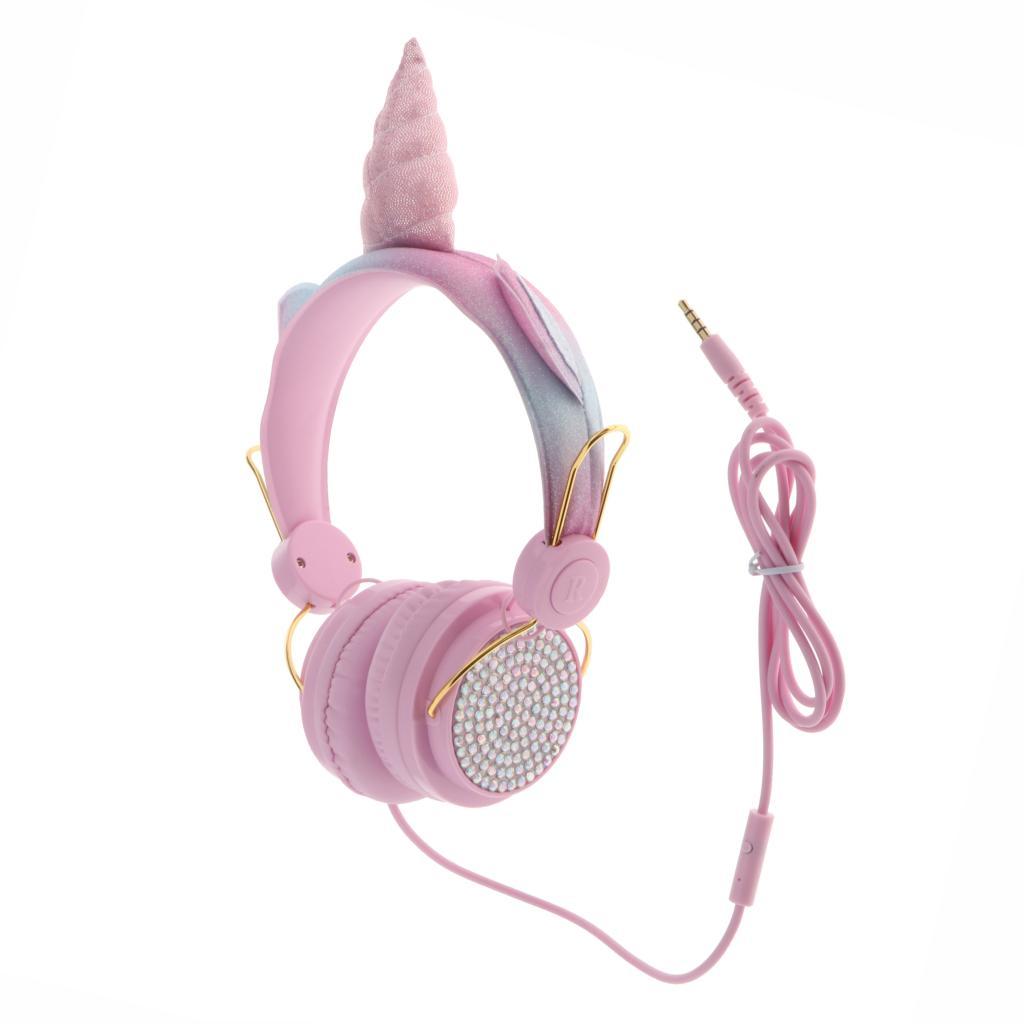 2x Unicorn Headphone With Microphone Girls Kids Stereo Earphone Headset Pink