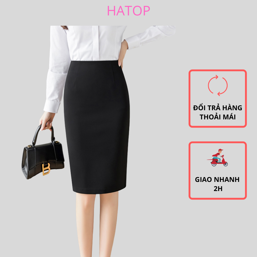 Chân váy ôm công sở thiết kế cơ bản xẻ sau vải tuyết mưa loại 1 màu đen có túi 2 bên CVOD009