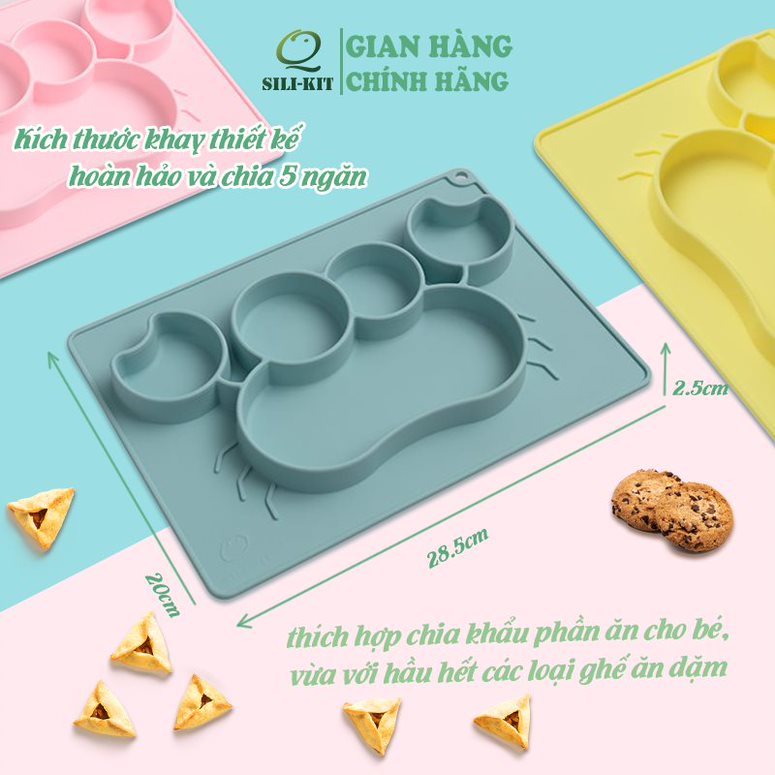 Khay ăn dặm hình con cua chia ngăn, đế hít chân không chống đổ, hỗ trợ bé phát triển kỹ năng ăn độc lập
