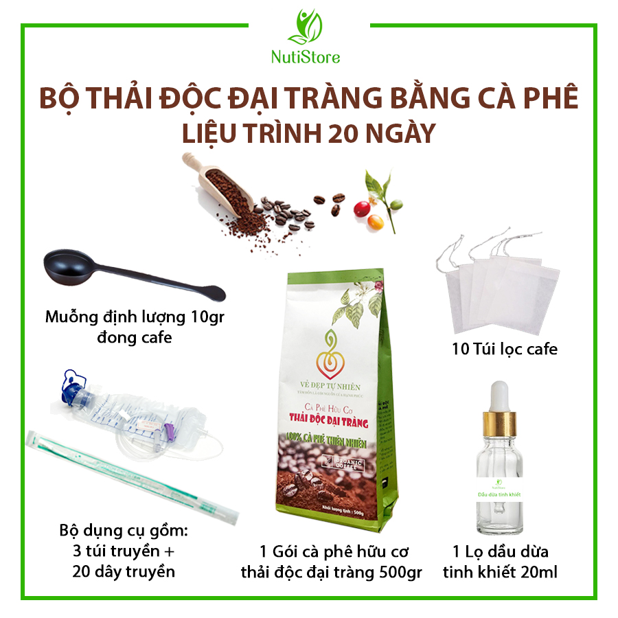 Bộ Thải Độc Đại Tràng Bằng Cà Phê Hữu Cơ Thải Độc Giúp Đại Tràng Sạch, Chữa Táo Bón, Tiêu Hóa Tốt; Giảm Cân, Sáng Da - Liệu Trình 20 Ngày  (Coffee Enema)