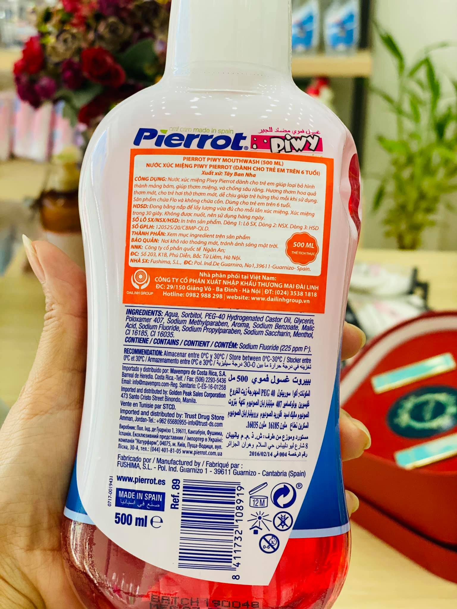 Nước súc miệng hương dâu tây Pierrot dánh cho trẻ em 500ml