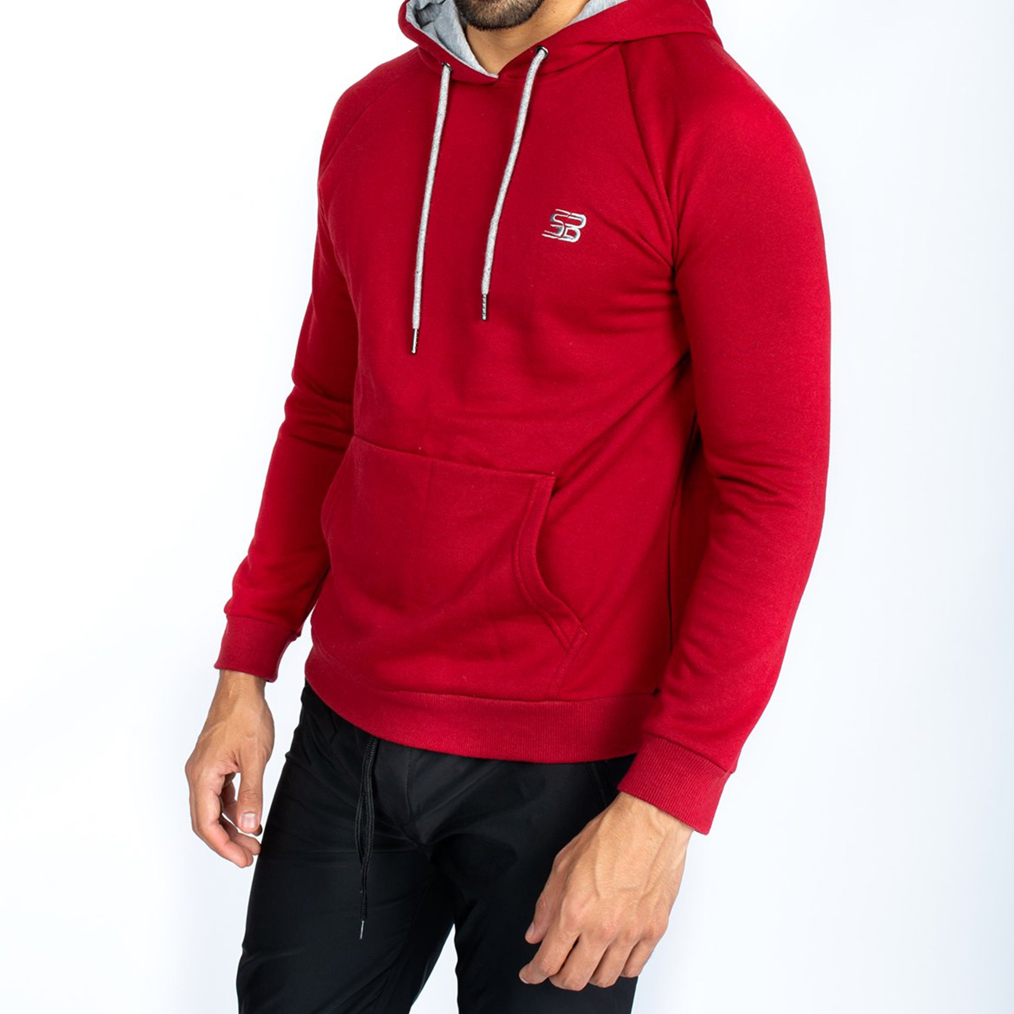 Áo hoodie nam Simple &amp; Basic , có túi trước, màu đỏ