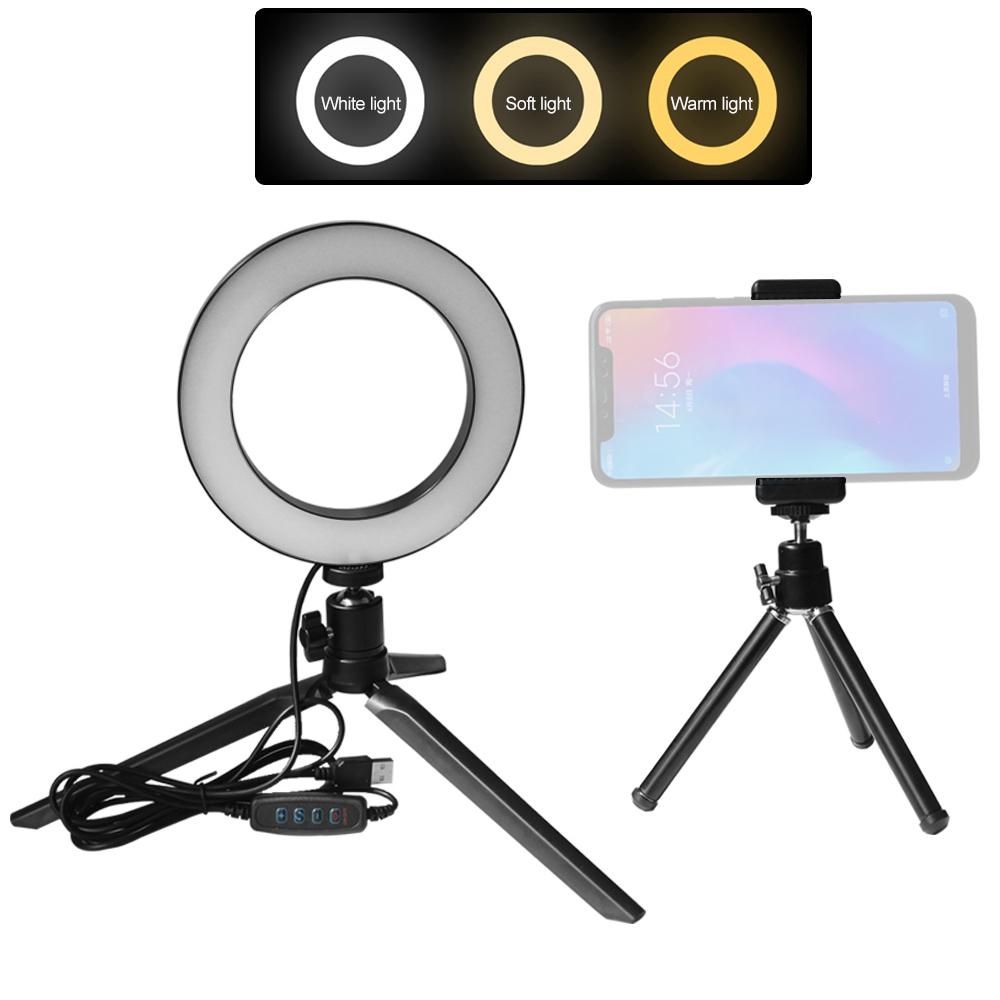 Đèn LED 3500-6500K vòng 6 inch 3 màu Có thể điều chỉnh độ sáng với giá đỡ ba chân để trang điểm Live Sream